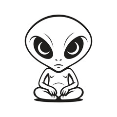 alien, logo concept black and white color, hand drawn illustration