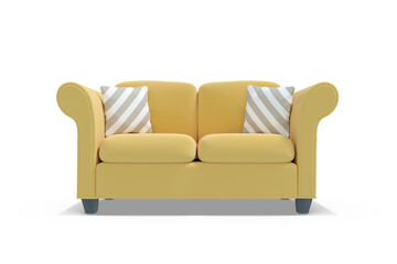 3d image of yellow sofa with cushions
