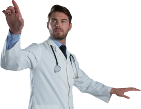 Male doctor using invisible screen