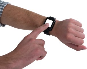 Close-up of man using smartwatch