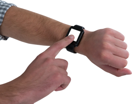 Close-up of man using smartwatch