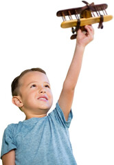 Boy holding toy airplane