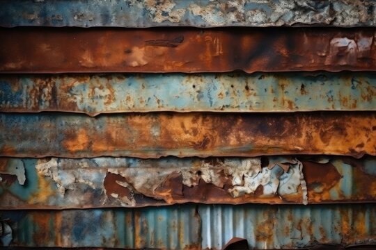 rusty metal wall with a circular aperture. Generative AI