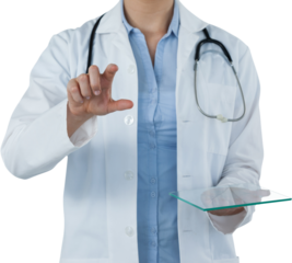 Cropped image of female doctor holding digital tablet while using invisible screen