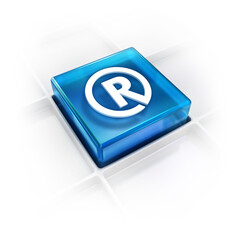 letter R for copyrights reserved glossy 3D icon in blue color part of icon set - 3D rendered icon