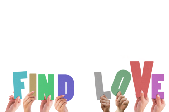 Cropped hands holding colorful words find love