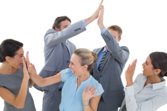 Excited business team cheering 