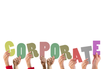 Hands holding colorful word corporate 