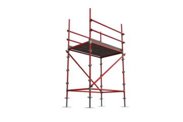 Three dimensional image of red scaffolding structure 