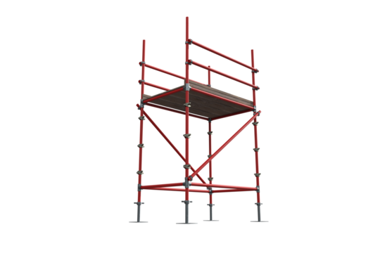 Three dimensional image of red scaffolding structure 