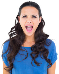 Angry brunette shouting at camera