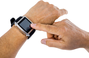 Cropped hands of man using smart watch