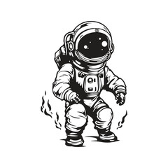 astronaut, logo concept black and white color, hand drawn illustration