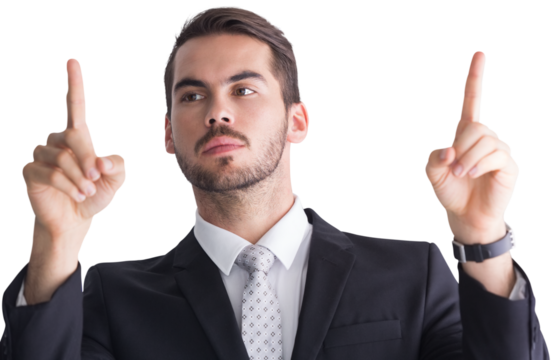 Concentrated businessman in suit measuring something