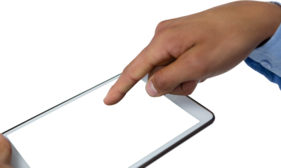 Cropped hands of businessman using tablet computer