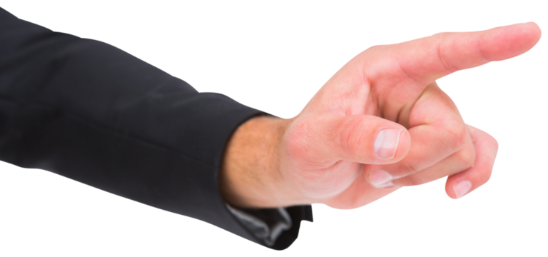 Businessman touching invisible screen - Powered by Adobe