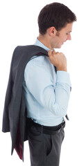 Smiling businessman holding his jacket