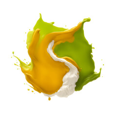 yellow and green cream or paint splashes isolated on white background. yellow cream for cheese, honey or butter. green cream for tea, mint or avocado. Transparent PNG is available. generative AI.