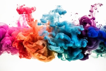 Illustration of colourful paint swirls in water on a white background created with Generative AI technology - Powered by Adobe