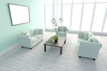 Computer graphic interior of modern living room