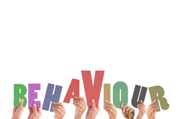 Cropped hands holding colorful word 