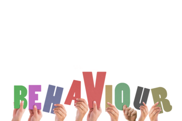 Cropped hands holding colorful word 