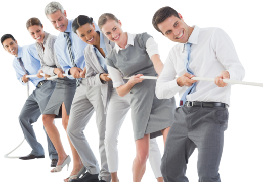Business people pulling rope