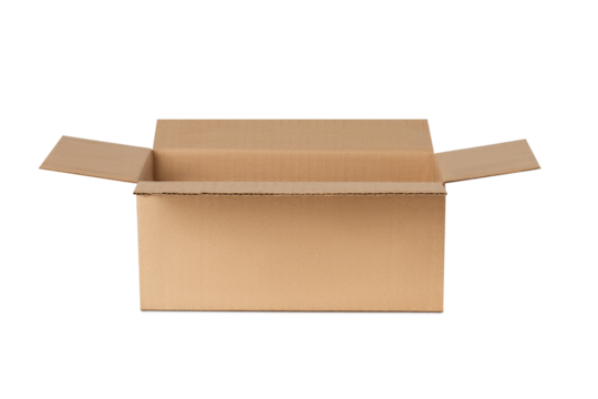 Cardboard box opened for delivery, parcels. On an empty background. PNG