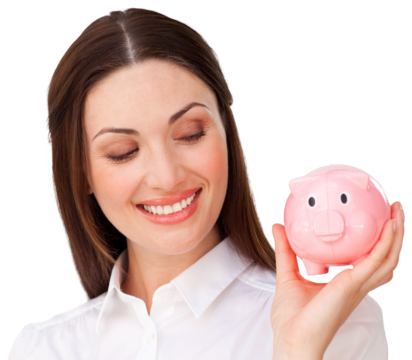 Confident businesswoman holding a piggybank - Powered by Adobe