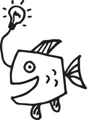 Fish and light bulb on white background