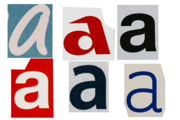 Letter font a from printout magazine cut out, collage element.