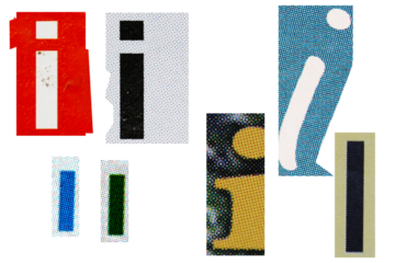 Letter font i from printout magazine cut out, collage element.
