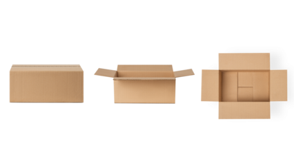 several cardboard boxes for delivery, parcels. On an empty background. PNG