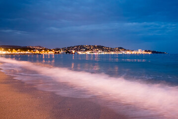 French Riviera, beach at night
