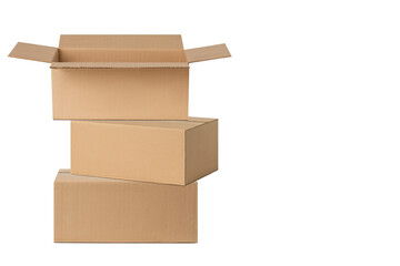 several cardboard boxes for delivery, parcels. On an empty background. PNG
