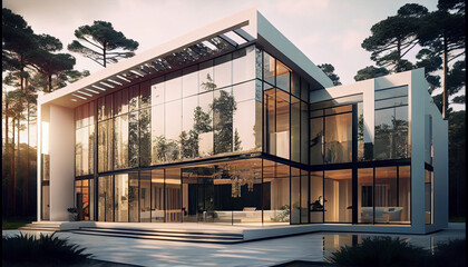 Fototapeta na wymiar Stunning modern villa exterior, surrounded by nature