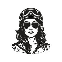 Plakat badass biker girl, logo concept black and white color, hand drawn illustration