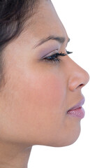 Close-up side view of beautiful woman looking away