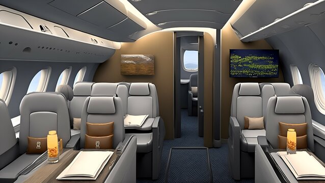 Interior seats first class private jet plane generative AI 1
