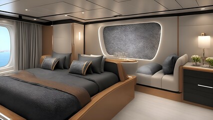 Interior cabin room Luxury cruise yacht Generative AI 2