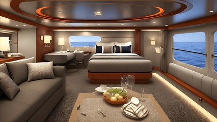 Interior cabin room Luxury cruise yacht Generative AI 1