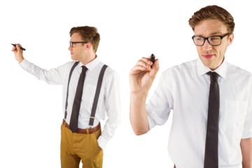 Nerdy businessman writing