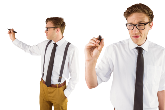 Nerdy businessman writing