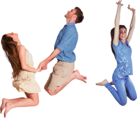 Happy friends jumping