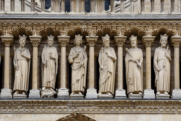 Paris, France, August 2015: Details on the exterior of the famous Cathedral of Notre Dame de Paris