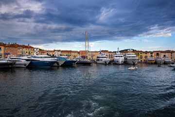 Fototapeta na wymiar Port of Saint Tropez, luxury yachts in marina, France