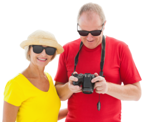 Happy mature couple wearing sunglasses