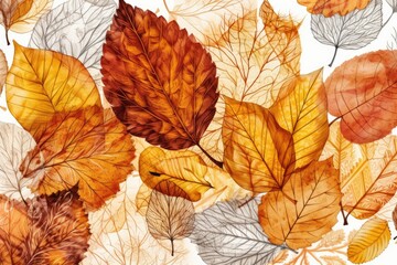 pile of autumn leaves on a white background. Generative AI