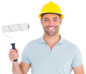 Portrait of manual worker holding paint roller