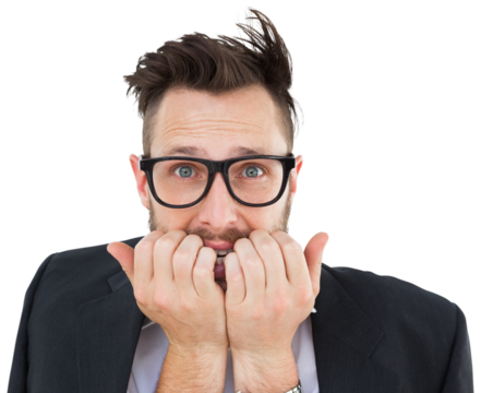 Geeky nervous businessman looking at camera  - Powered by Adobe
